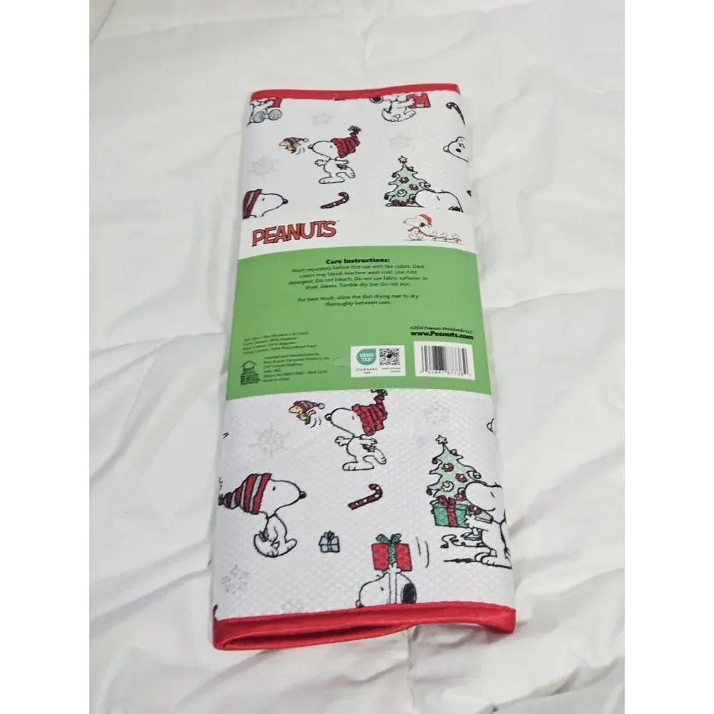 PEANUTS Snoopy Dish Drying Mat Gray 16”x18” Christmas Woodstock Bowl Candy New